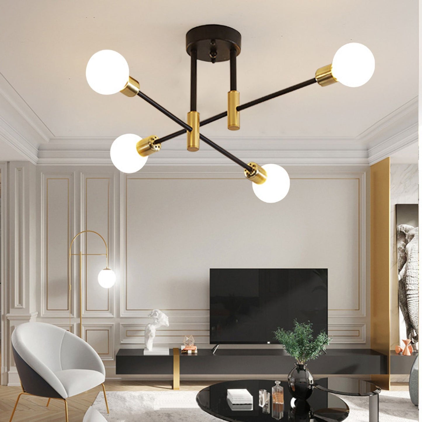 4 Light Ceiling Mount Lamp 360 degrees Rotation Adjustable Wrought Iron Ceiling Light for Dining Room Kitchen V1294-YM0523-3119220016511