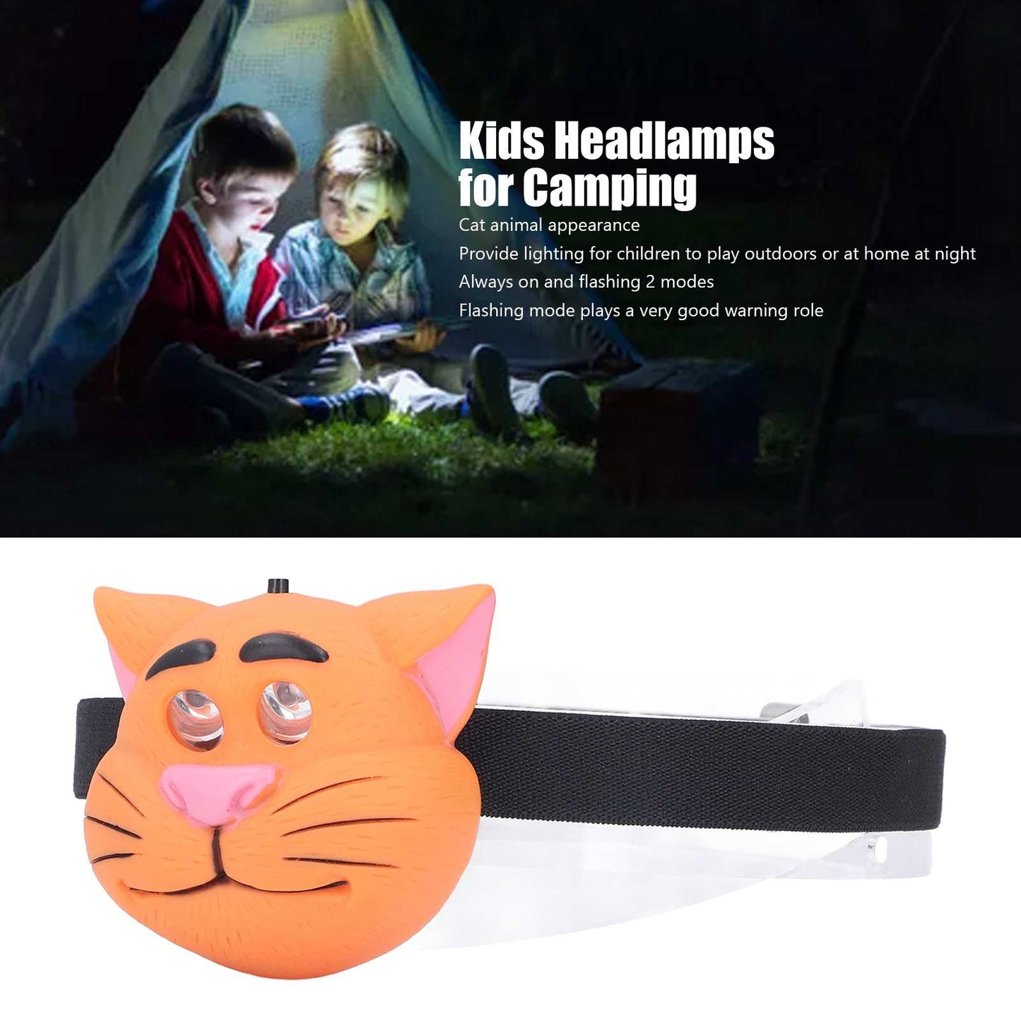 Kids Headlamp Cat Shape 2 Lighting Modes Lightweight Portable Battery Power Supply Plastic Headlight for V1294-YM0523-3119220016611