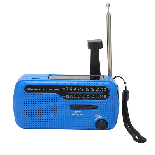 Hand Crank Solar Radio AM FM SW1 SW2 Camping LED Flashlight Multiband Camping Emergency Radio for OutdoorBlue V1294-YM0523-3119220034012