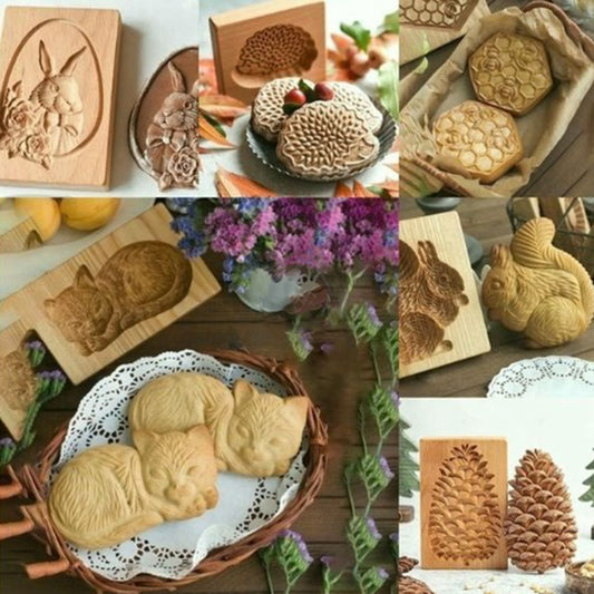 Cookie Embossing Molds Wooden Cookie Molds Biscuit Press Stamp Mold Baking Tools V1294-YM220923GW01-10-0421