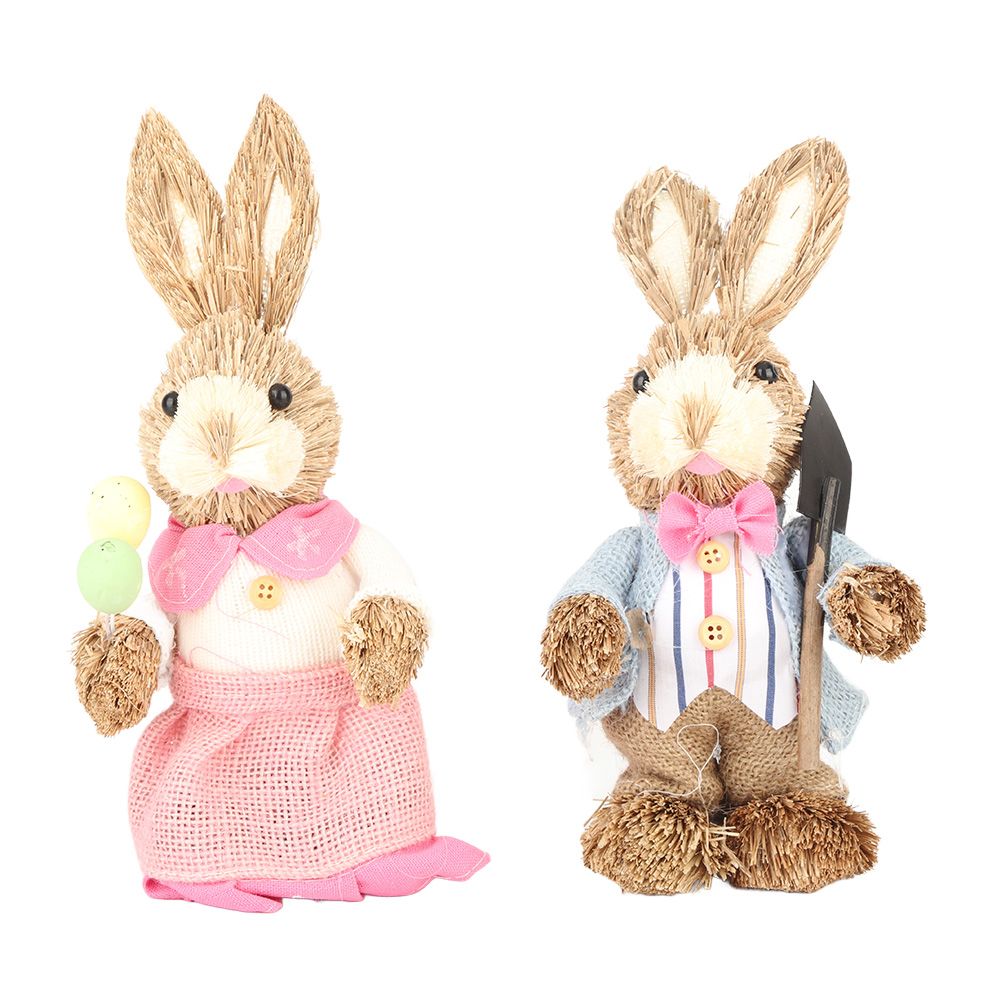 2PCS Easter Bunny Ornament Cute Rustic Simulation Rabbit Doll Home Party Supplies 23cm V1294-YM221012FB03-0421
