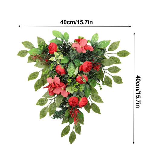 Red Tea Bud Hydrangea Upside down Tree PVC Green Plant Door Hanging Home Decoration V1294-YM221013YA04-0421
