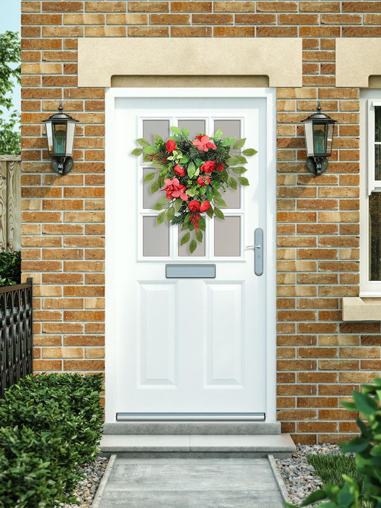 Red Tea Bud Hydrangea Upside down Tree PVC Green Plant Door Hanging Home Decoration V1294-YM221013YA04-0421