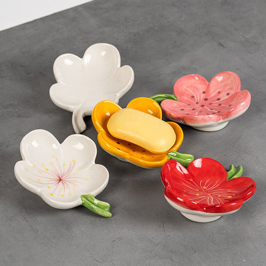 Ceramic Leaf Soap Box Drain Soap Shelf Soap Holder Soap Dish Tray V1294-YM221126HJ04-4-0421