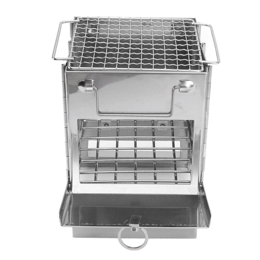 Camping Wood Stove Foldable Stainless Steel Integrated Mini BBQ Grill for Warm Outdoor Picnic V1294-YM3111220255811-0421