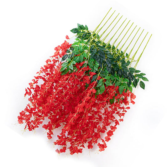 Simulated 6 Leaves Wisteria Decoration Silk Flower Artificial Faux Indoor Vine Wisteria Ornament for Home Red V1294-YM3111220268312-0421