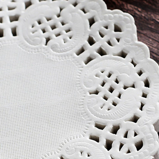 150pcs White Lace Round Paper Doilies Disposable Hollow Flower Oil Absorbing Paper for Fried Food Pizza V1294-YM3118220248011-0421