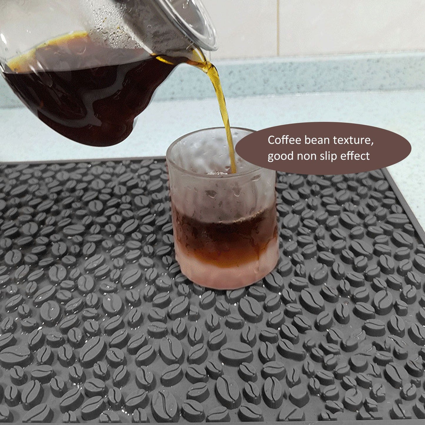 Non Slip Cup Mat Coffee Bean Design Desktop Bar Counter PVC Pad for Water Draining Filtering Grey V1294-YM3118220262914-0421