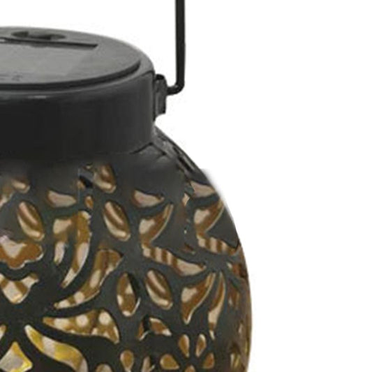 Iron Hollow Solar Lantern Portable Outdoor Solar Hanging Lantern for Garden Yard Patio Decor GZ 0032 Black V1294-YM3119220140812-0421