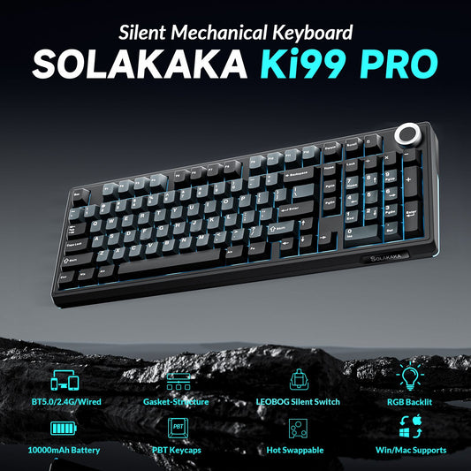 Solakaka Ki99pro 3-Mode RGB Mechanical Keyboard, Gray-Blue V1300-KI99PRO-GRA-BLUE