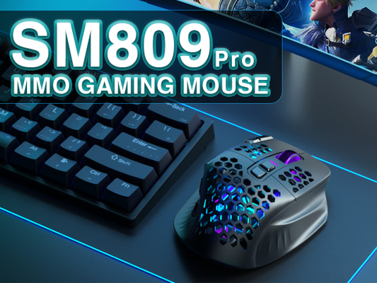 SM809pro Tri-Mode MM0 Wireless Gaming Mouse, Adjustable DPI RGB Backlight,black V1300-SM809PRO-BLACK