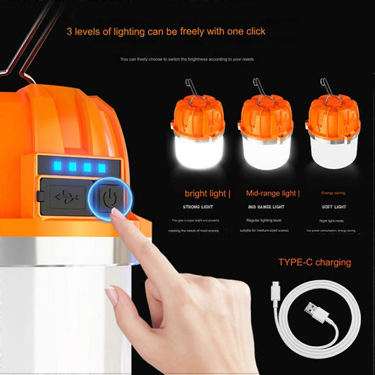 2pcs USB Rechargeable LED Camping Lights Outdoor Camping BBQ Tents Hanging Lantern Emergency Power Bank