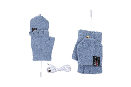 USB Heated Warmer Gloves Half Finger Mitten Electric Heated Gloves for Work Cycling Skiing Outdoor Snow -Blue V1308-DSZKI-116-4