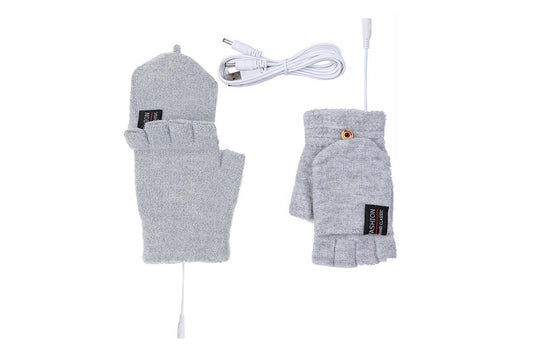 USB Heated Warmer Gloves Half Finger Mitten Electric Heated Gloves for Work Cycling Skiing Outdoor Snow -Gray V1308-DSZKI-116-5