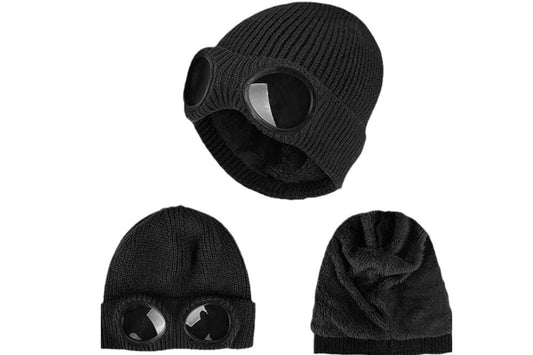 Winter Ski Hat with Goggles - Thermal Knit Beanie for Men & Women - Black V1308-DSZKI-148-2