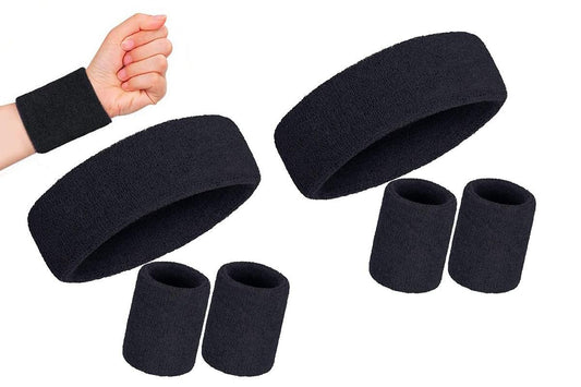 2 Pack Sweatbands Sports Headband for Tennis Badminton Yoga - Black V1308-DSZKI-169-2