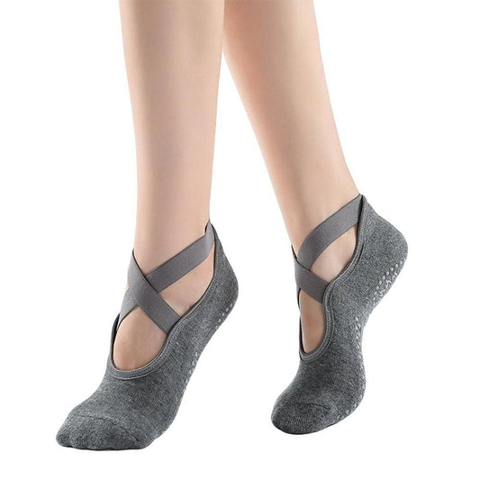 3 Pairs Cross Strap Round Toe Non-Slip Socks for Yoga Pilates and Barre V1308-DSZKI-234