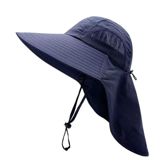 Sun Hats for Men Women Fishing Hat Breathable Wide Brim Bucket Hats with Neck Flap - Navy Blue V1308-DSZKI-366-3