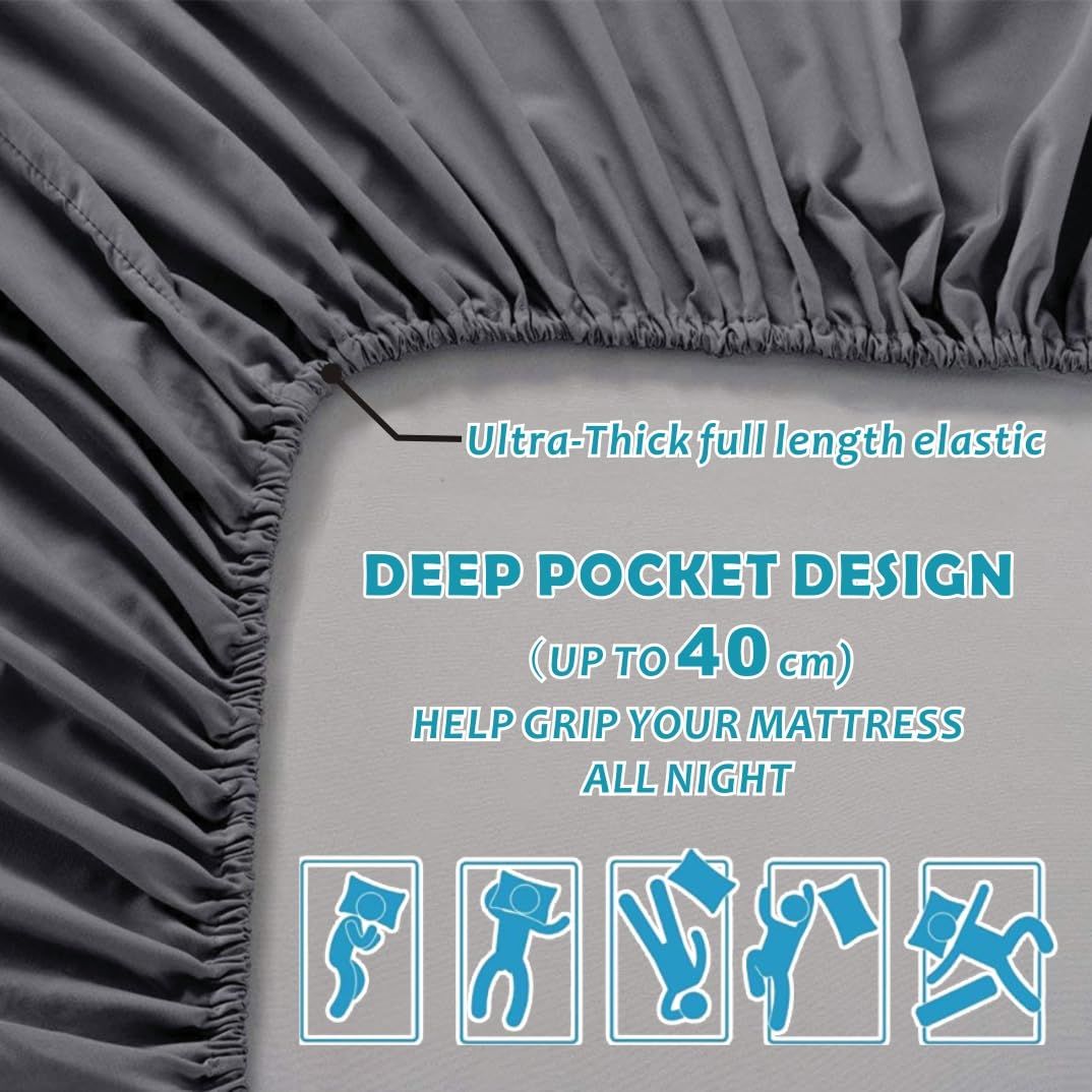 Hotel Quality Fitted Sheet - 1 Piece Fitted Sheet -Breathable Bedding - Wrinkle, Fade, Stain Resistant- 16inch/40cm Deep Pocket Fitted Bed Sheet-Wrinkle and Fade Resistant,(Dark gray,King)