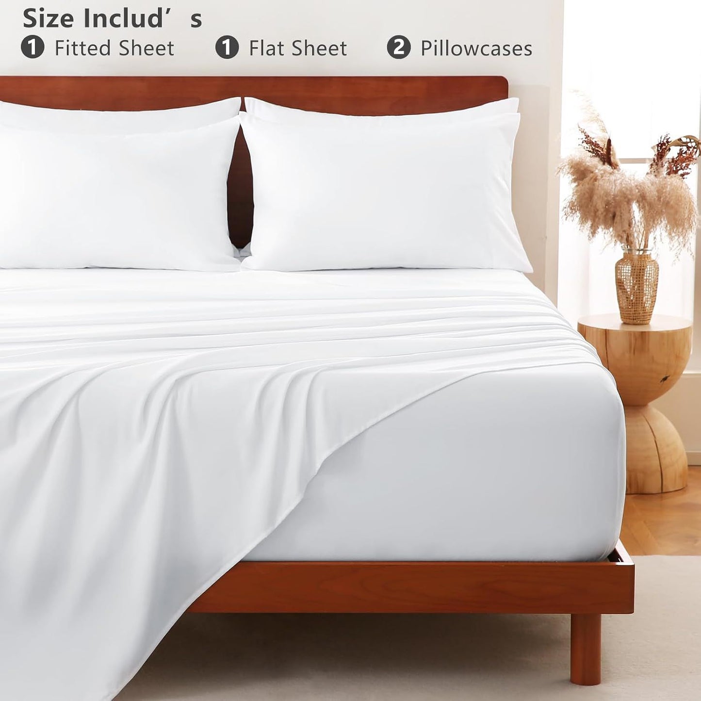 Hotel Soft Bed Sheet Set- Bedding Sheets & Pillowcases -Breathable Bedding - Wrinkle, Fade, Stain Resistant-Deep Pocket Flat Fitted Bed Sheet Set(Raw white,King Single)