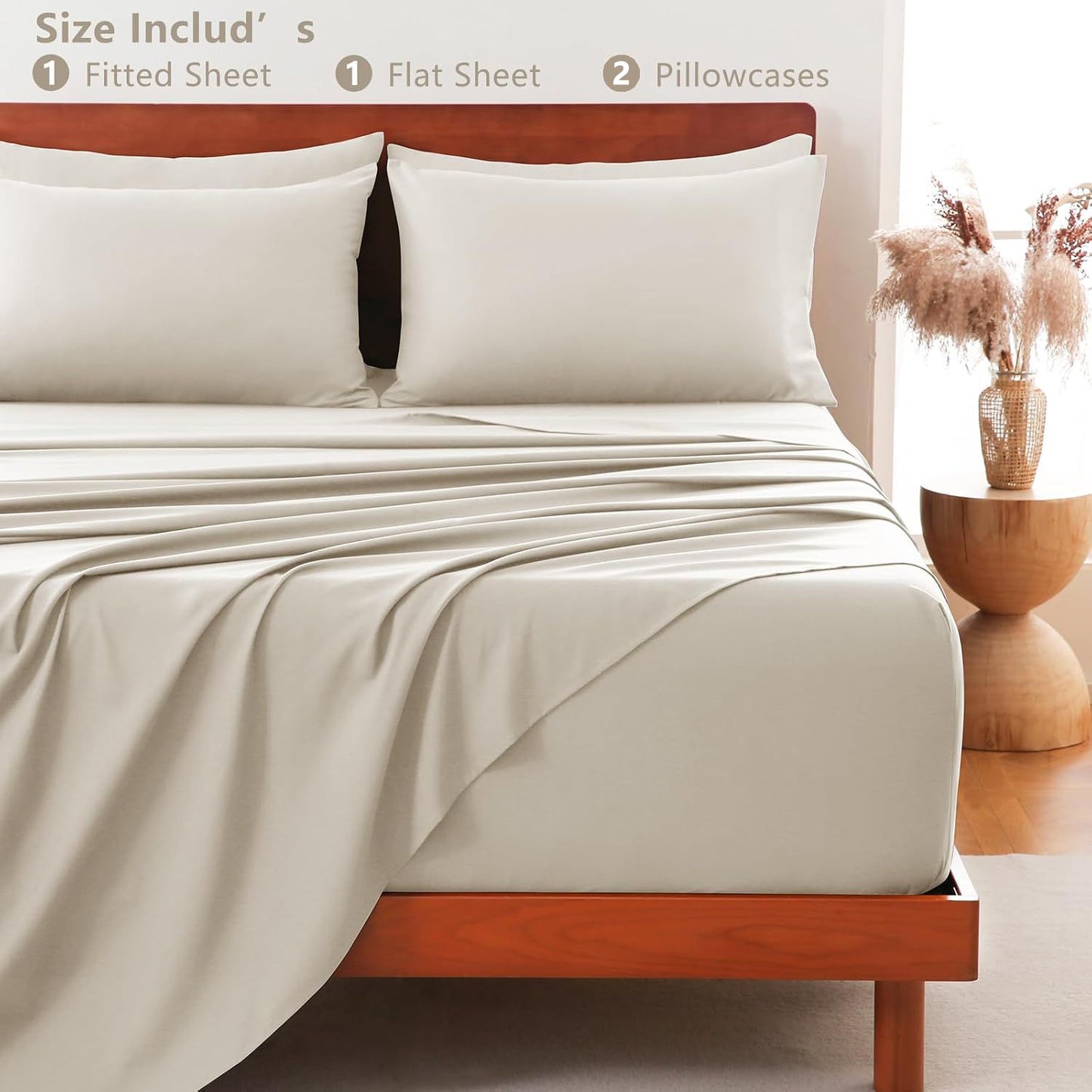 Hotel Soft Bed Sheet Set- Bedding Sheets & Pillowcases -Breathable Bedding - Wrinkle, Fade, Stain Resistant-Deep Pocket Flat Fitted Bed Sheet Set(Cream White,Queen)