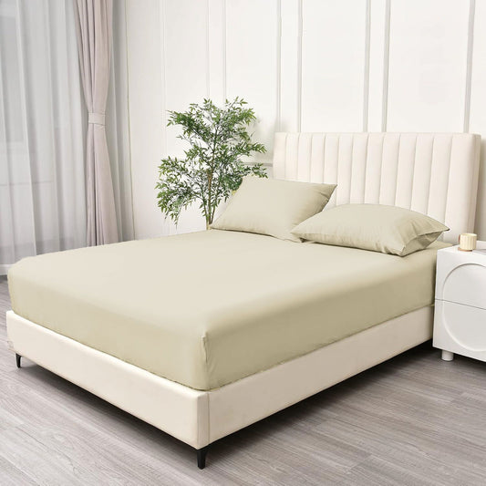 3 Piece Fitted Sheet Set- Fitted Sheet & Pillowcases -Breathable Bedding - Wrinkle, Fade, Stain Resistant- V1317-QS9-AUD-3JT-CL-NYB