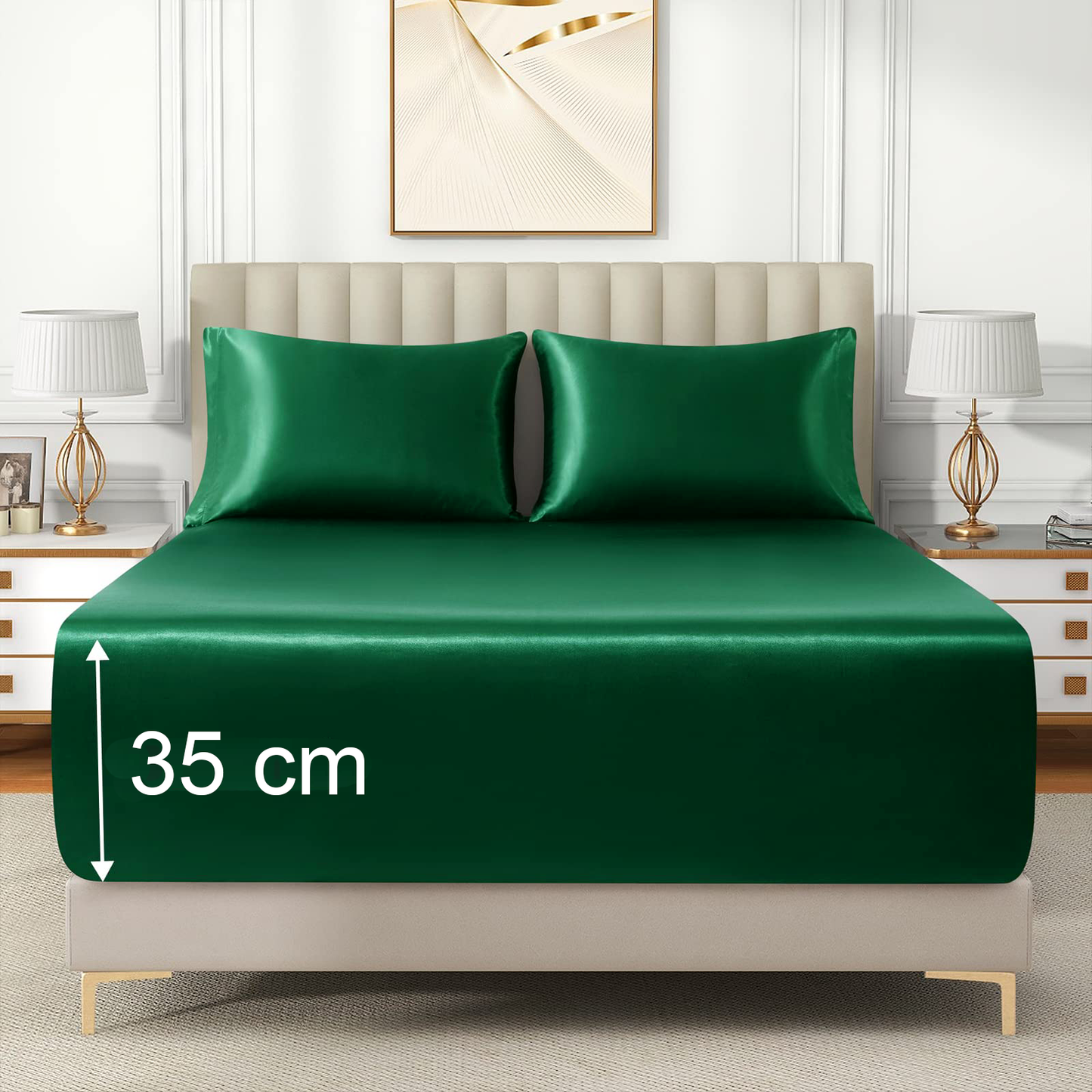 Satin Fitted Sheet Set Hotel 3 Pieces Fitted Sheet with Pillowcase, Art Silk Bedding Set-Luxury Soft Silky V1317-SD90-AUK-3JT-CL-LV