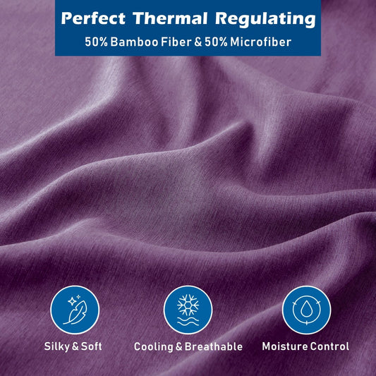 4 Piece Hotel Bamboo Cooling Sheet Set -Ultra Soft 2000TC Breathable Bed Sheets Set with 37 Centimetre Deep V1317-ZXW9-AUD-4JT-ZI