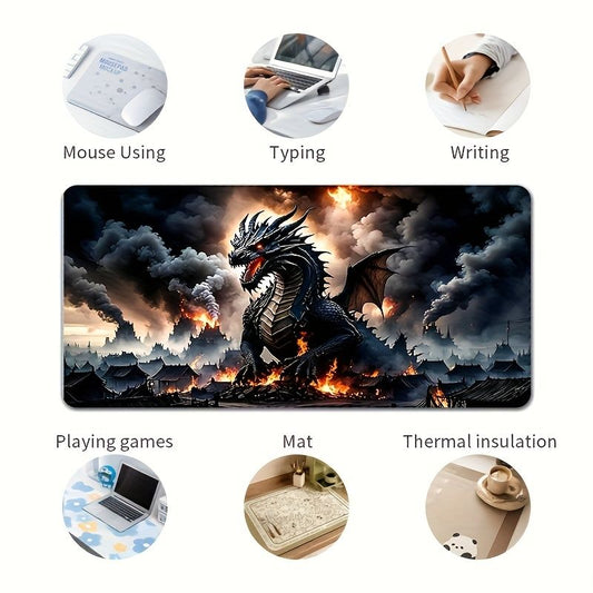 gaming desk mat, dragon design, large desk mat, mouse mat for gaming, desk protection mat, Australian gaming V1347-890-BLA-86654