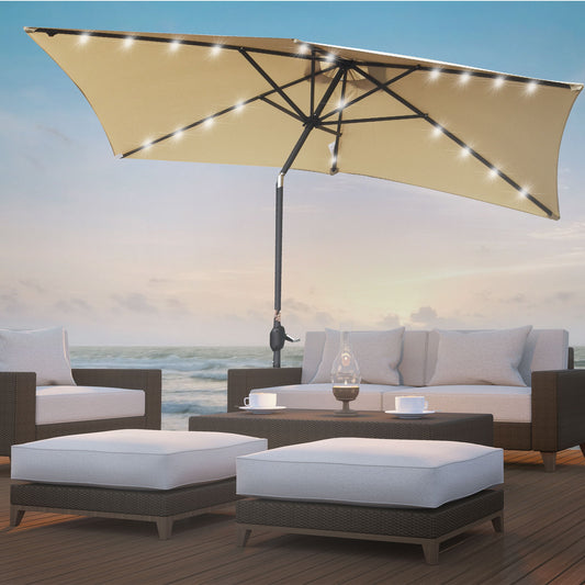 Arcadia Furniture Umbrella 3 Metre Umbrella with Solar LED Lights Garden Yard - Beige V160-10001771