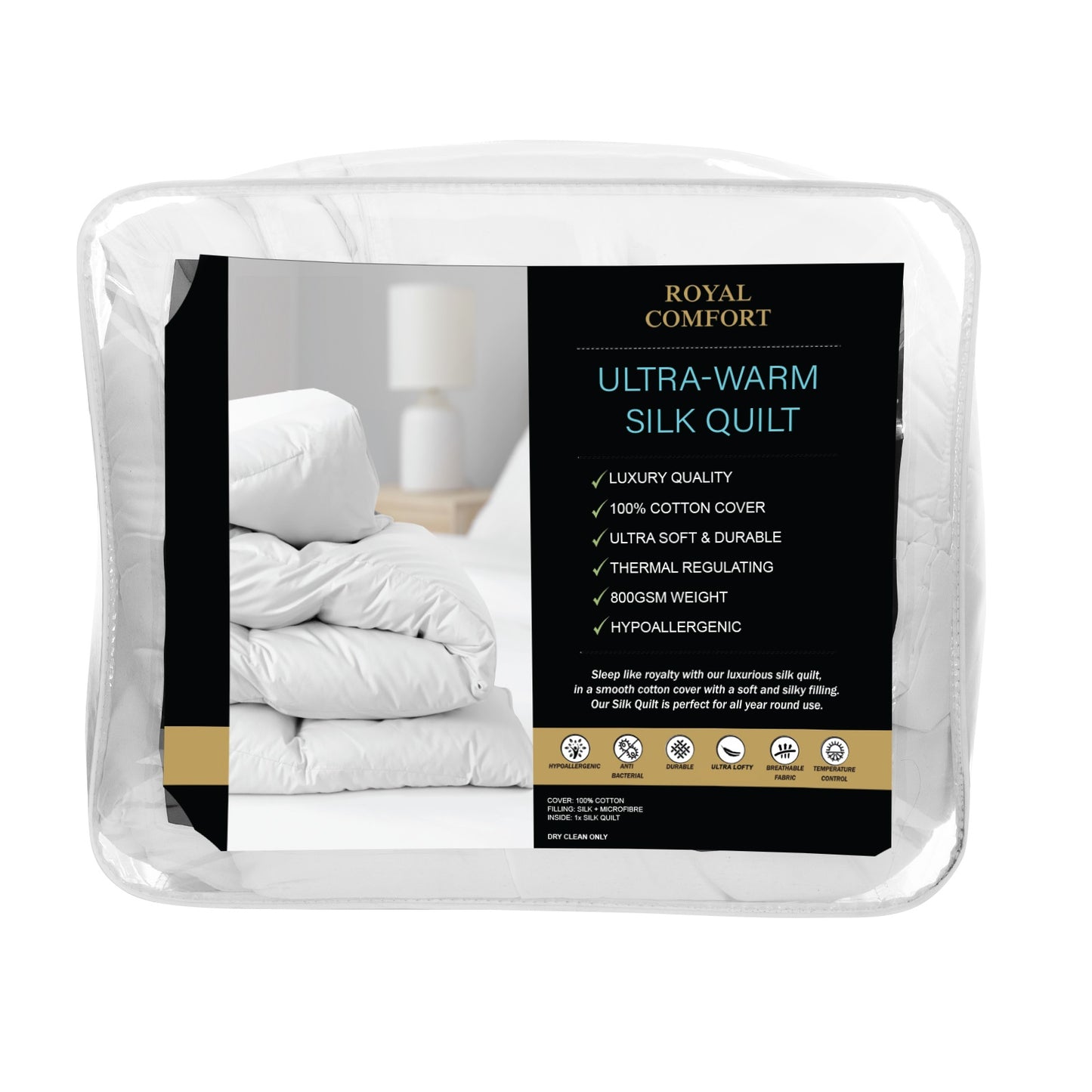 Royal Comfort 800GSM Silk Blend Quilt Duvet Ultra Warm Winter Weight - King - White V160-10002939