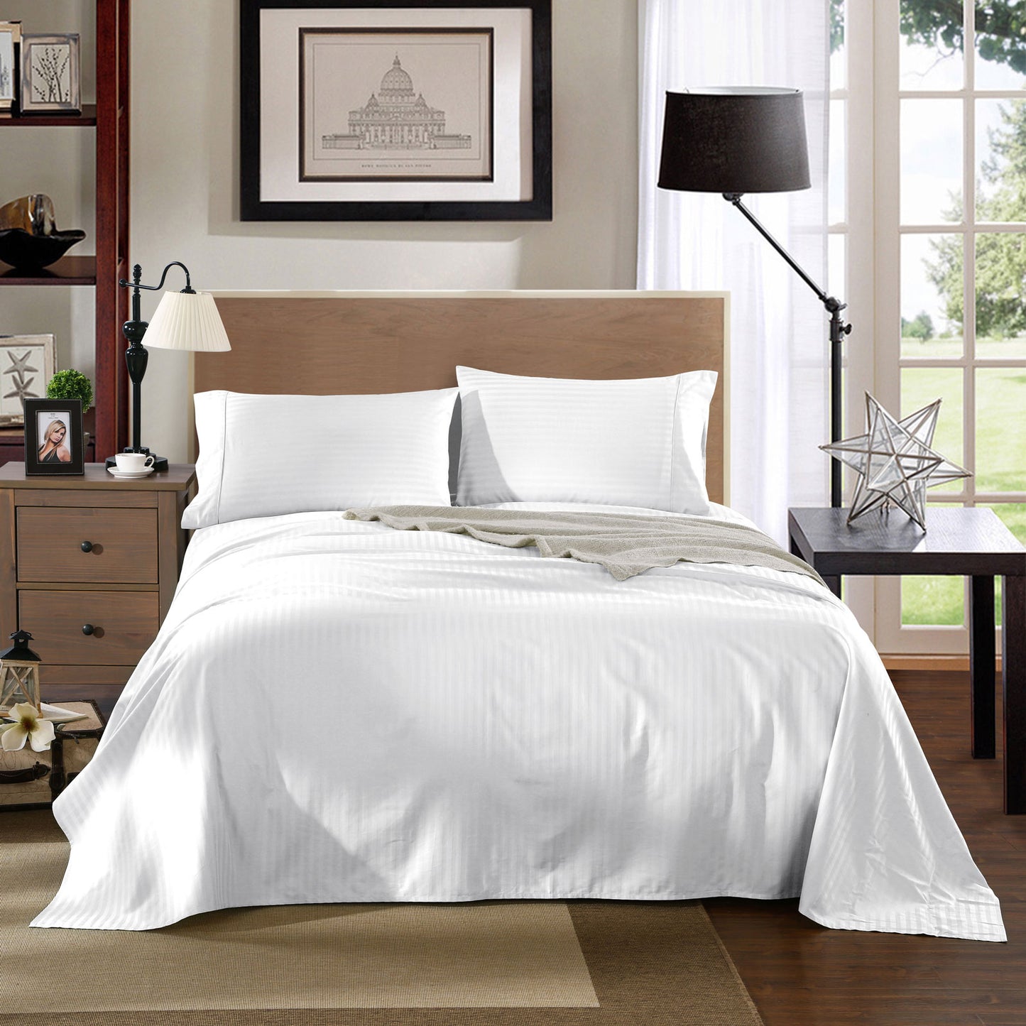 Kensington 1200 Thread Count 100% Egyptian Cotton Sheet Set Stripe Hotel Grade - King - White V160-202140
