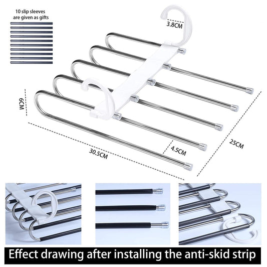 2 Pack Adjustable Multi-Layer 5 in 1 Pants Hanger for Wardrobe and Home Storage (White) V178-29489