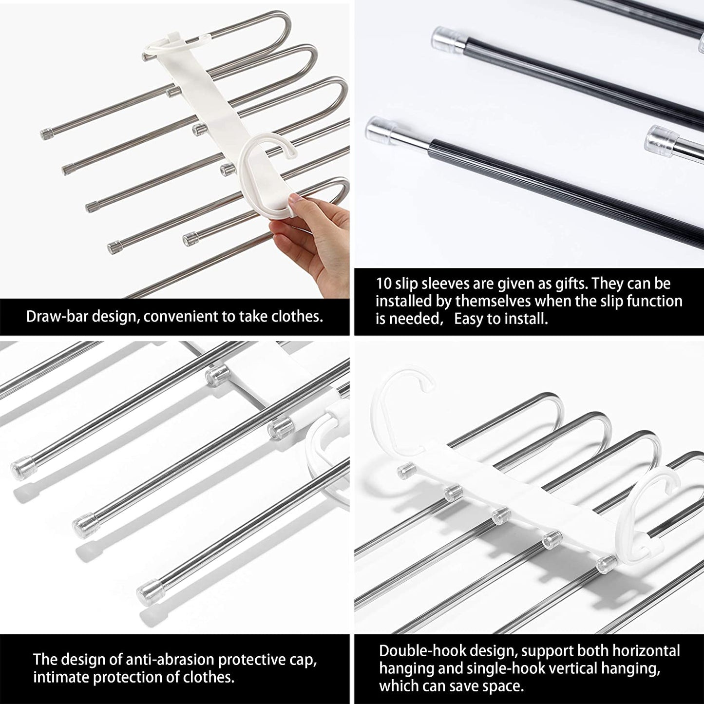 2 Pack Adjustable Multi-Layer 5 in 1 Pants Hanger for Wardrobe and Home Storage (White) V178-29489