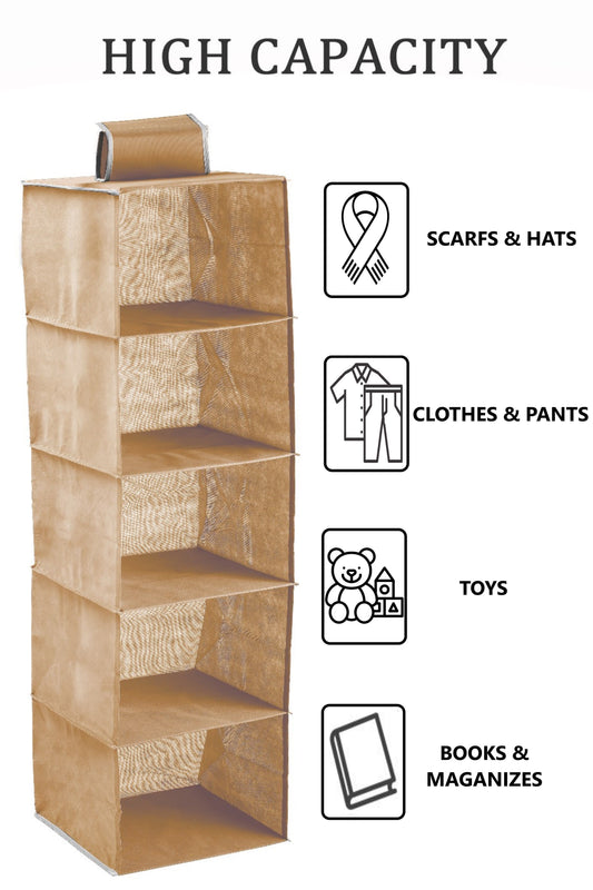 5 Tier Shelf Hanging Closet Organizer and Storage for Clothes (Beige) V178-36031