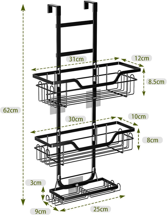 CARLA HOME Over the Door 3-tier Shower Caddy Organizer Shelf with Hooks for Bathroom V178-36182