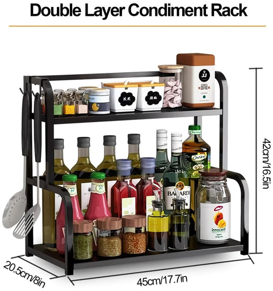 CARLA HOME 2-Tier Wooden Kitchen Countertop Spice Rack for Storage of Condiments, Oils, Jars & Seasoning V178-36219