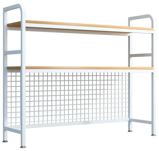 CARLA HOME 2-Tier Metal Desktop Hutch Bookshelf with Grid Panel for Computer Desk and Office Countertop V178-36220