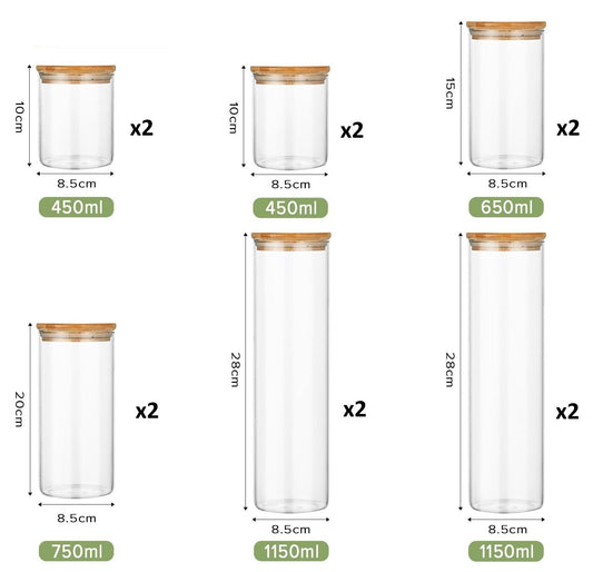 CARLA HOME 12 Pack Glass Storage Jars with Bamboo Lids for Kitchen Pantry, Pasta, Snacks, Cookies, Candy & V178-36241