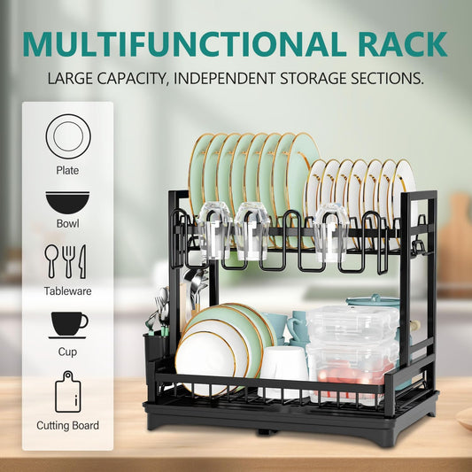 CARLA HOME Dish Drying Rack 2-Tier Kitchen Drainer with Drainboard V178-36245