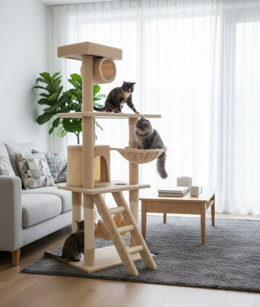 CARLA HOME 141cm Cat Tree Tower for Indoor Cats with Plush Perch, Ladder, Sisal Scratching Posts, Hammock & V178-36382
