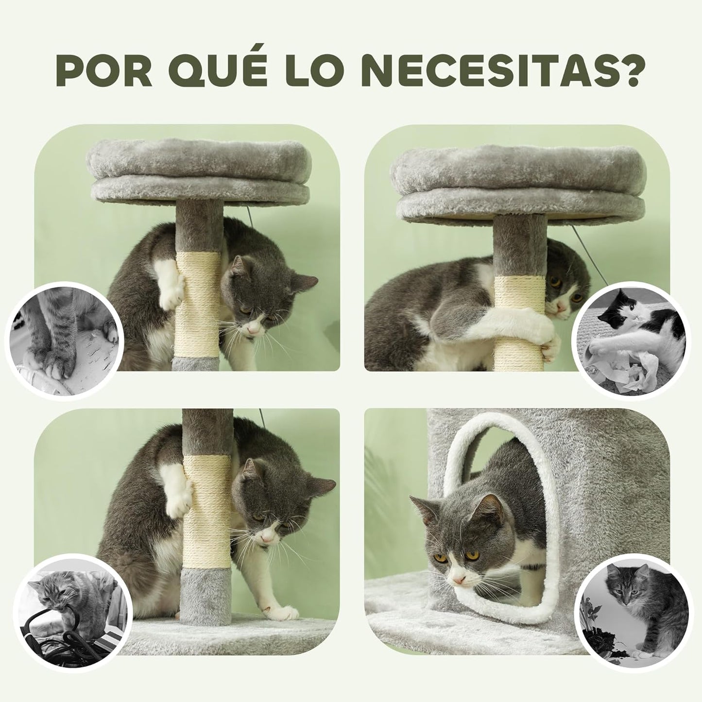 CARLA HOME Large Cat Tree Tower for Indoor Cats with Plush Perch, Cat Condo, Natural Sisal Scratching Posts, V178-36394