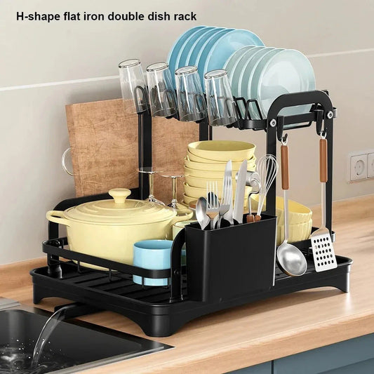 2 Tier Dish Drainer Rack with Drain Basket V178-62199