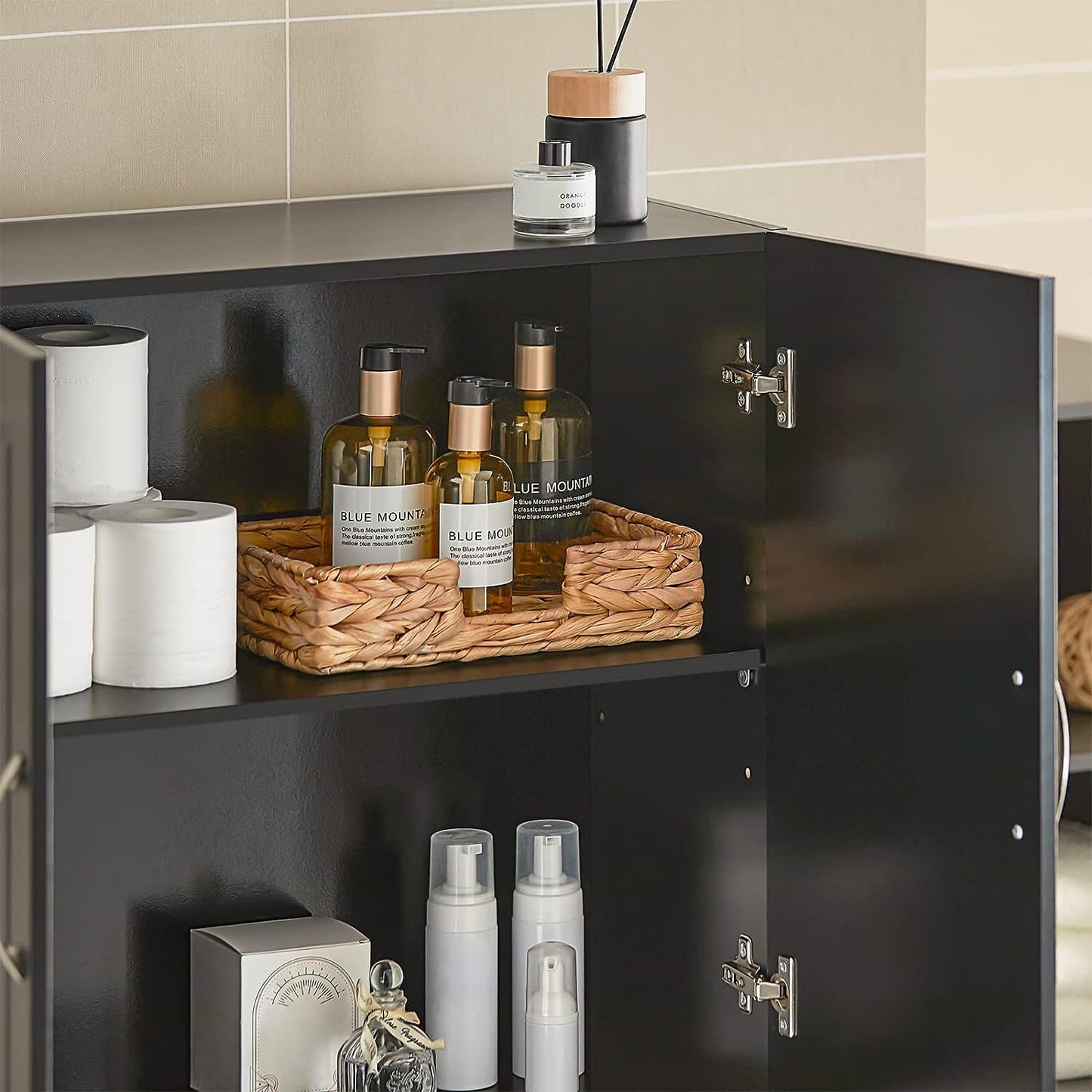 Wall Storage Cabinet Double Doors, Black V178-65683