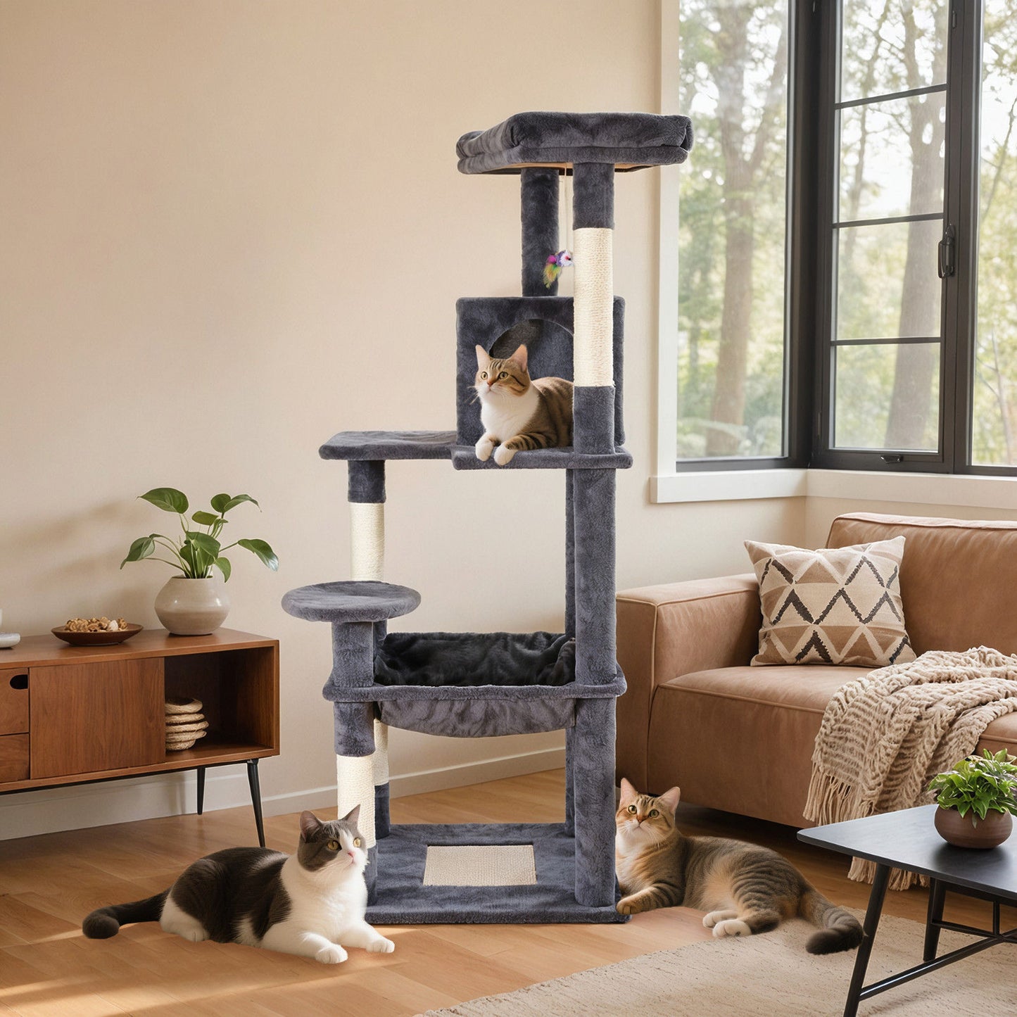 Cat Tower Tree Condo Scratching Post Dark Grey 142cm V178-66919
