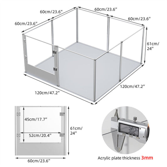 Large Acrylic Dog Playpen 120x120x61CM 8 Panels Cage V178-66942