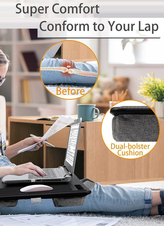 Portable Laptop Desk with Device Ledge, Mouse Pad and Phone Holder for Home Office (Black, 40cm) V178-84834