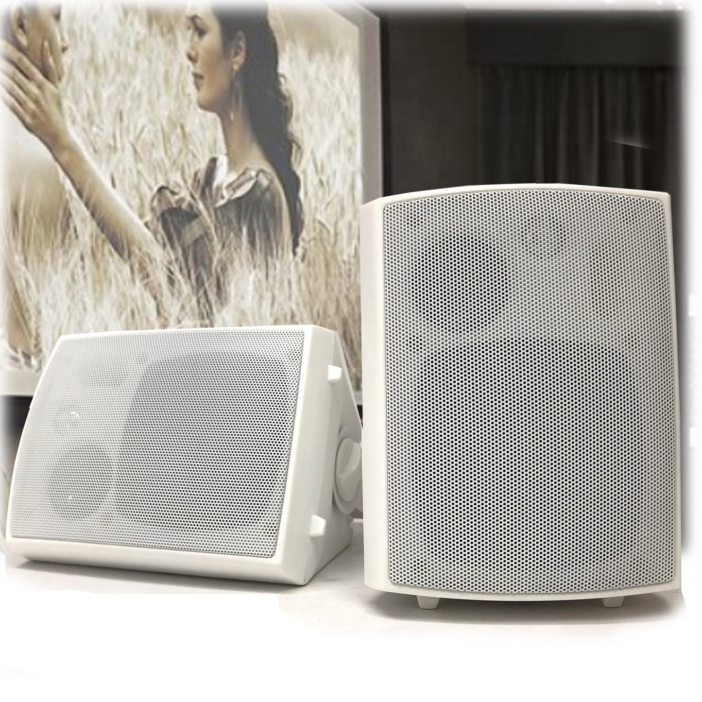 New Audioline Indoor Outdoor Speaker Pair 3-Way 4"" Bookshelf Wall / Ceiling Mount V185-AL40D