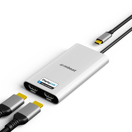 mbeat USB-C Dual 4K HDMI DisplayLink Adapter with PD Pass-through V186-MB-DLA-CD2H