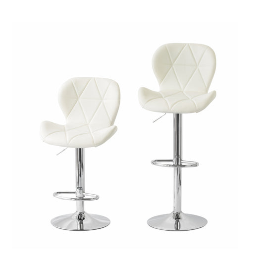 2 Comfortable Bar Stools (White) w/ Adjustable Height, 90-112cm V196-BS520W
